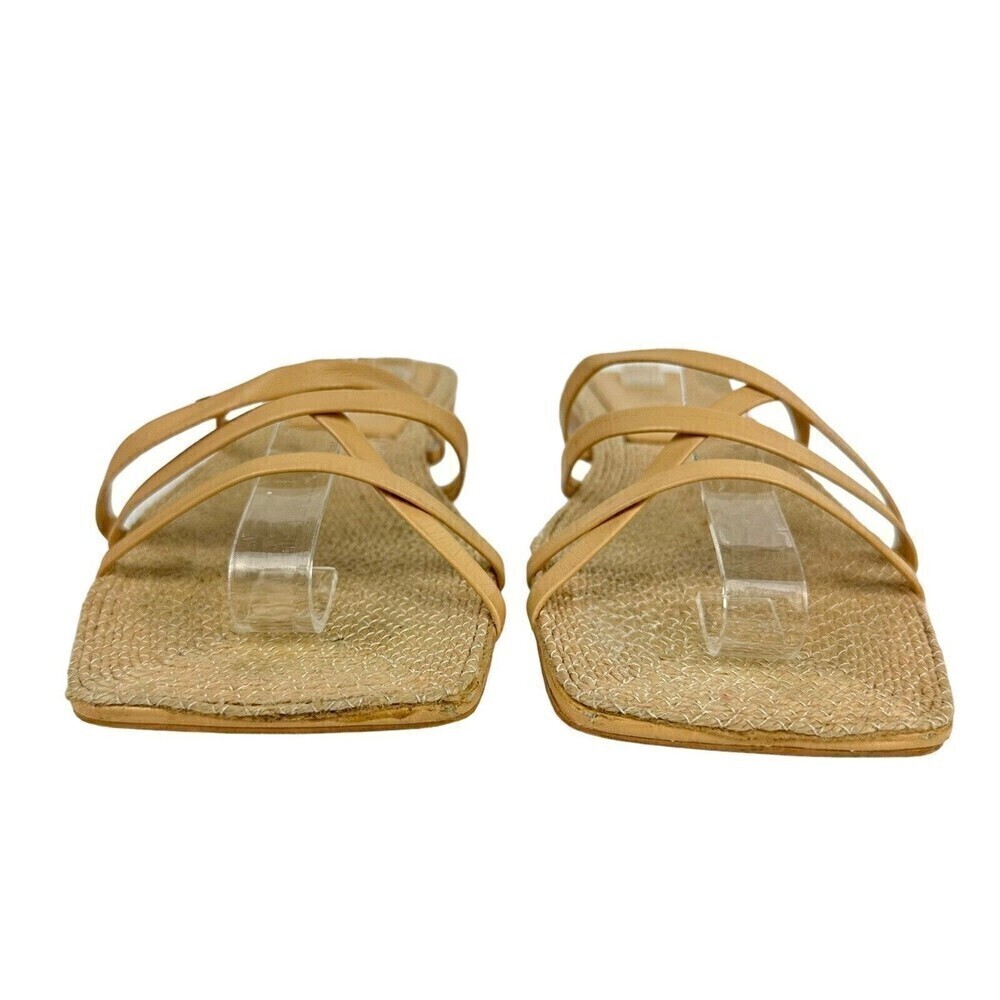 Zara Sheos Womens Size 38 Beige Square Toe Strappy Flat Sandals Jute 7.5 US READ - Picture 6 of 16